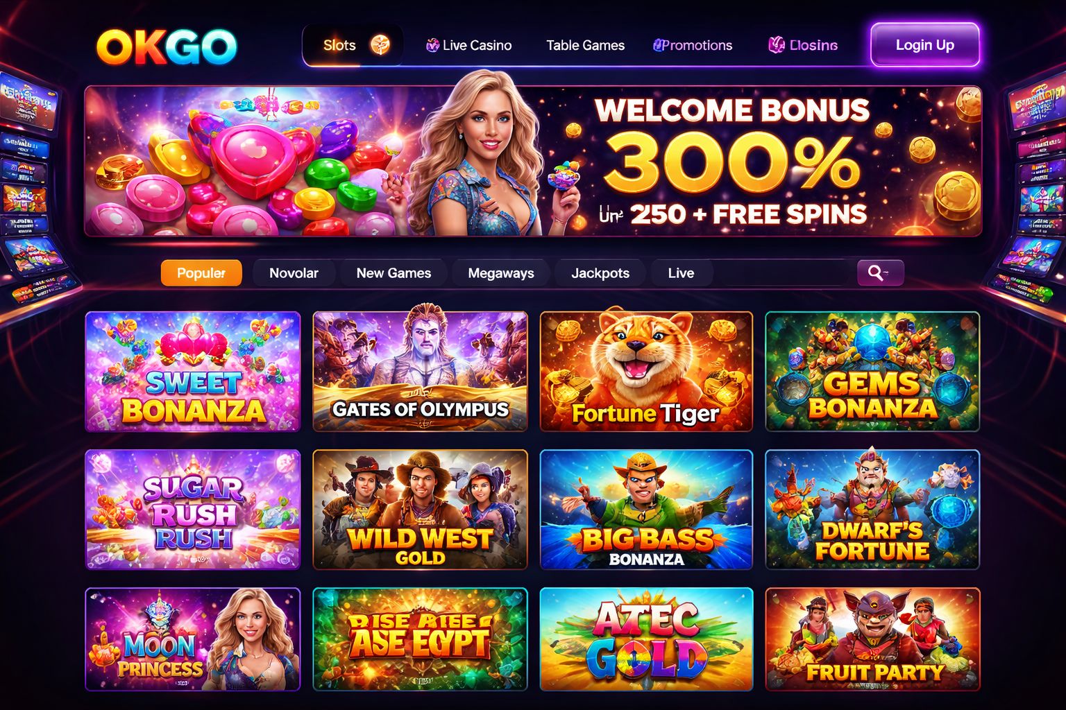 OKGO slot game library featuring top-rated reels and providers